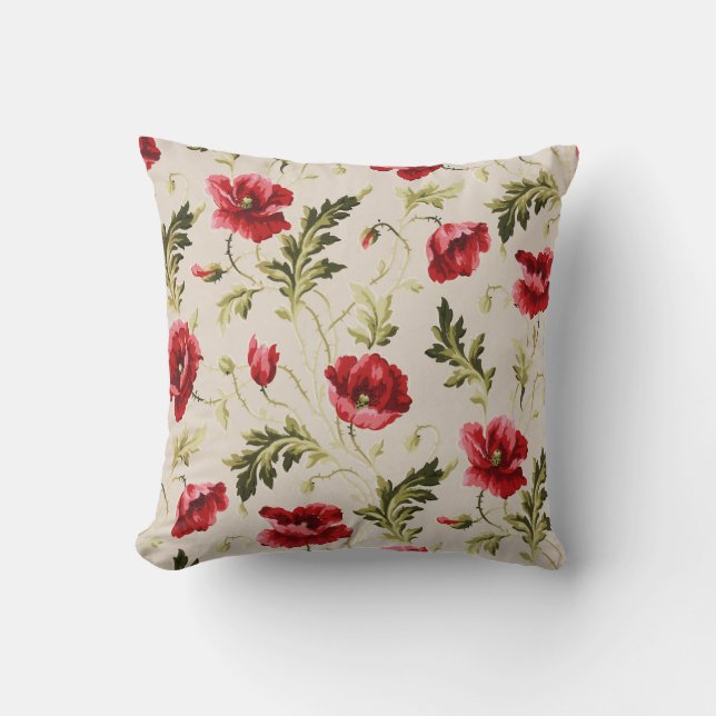 Almofada Padrão de flores papoulas vermelhas brilhantes vin (Frente)