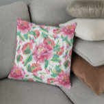 Almofada Padrão de Flores Rosa Brilhante<br><div class="desc">Flores brilhantes e brilhantes, rosa-claro, e folhas verdes têm um padrão perfeito. Fundo branco alterável.</div>