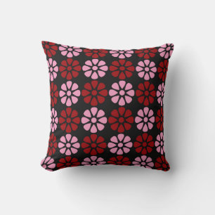 Almofada Padrão de flores rosa e vermelha