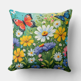 Almofada Padrão de Flores Vibrantes de Primavera em Aquarel