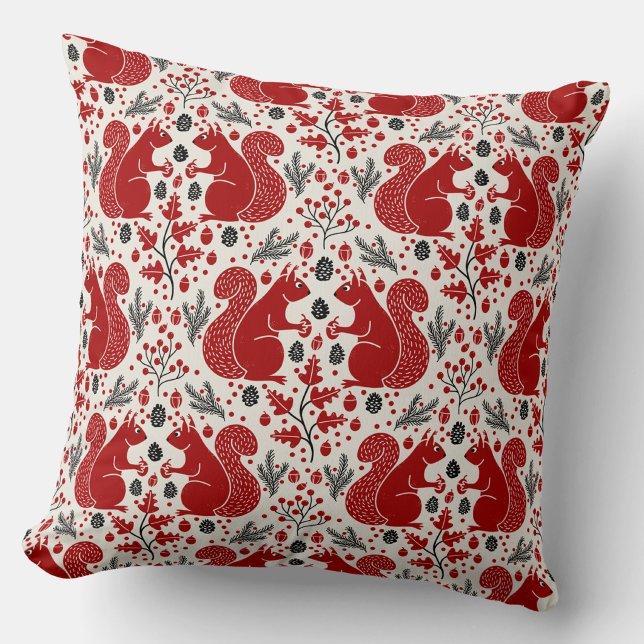Almofada Padrão de Floresta de Esquilos (Squirrels in the Forest woodland art throw pillow)