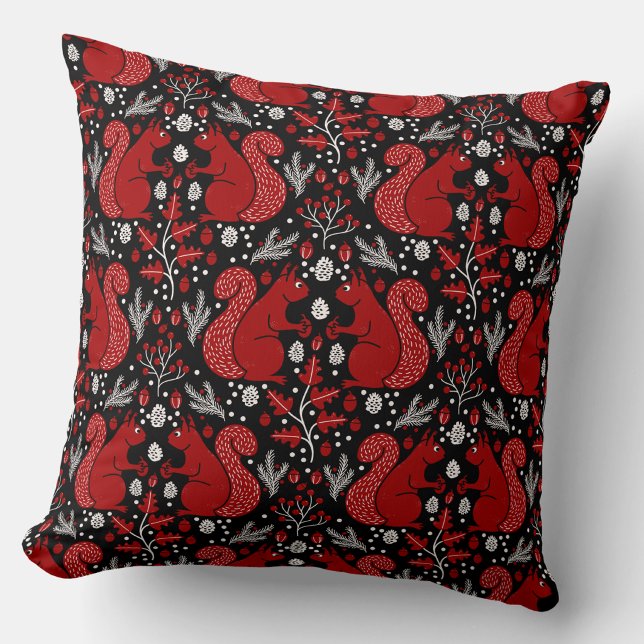 Almofada Padrão de Floresta de Esquilos (Squirrels in the Forest woodland art throw pillow)