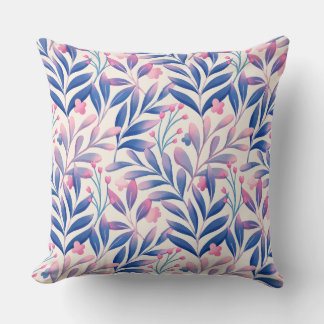 Almofada Padrão de Folha Cor-de-Rosa Azul Elegante