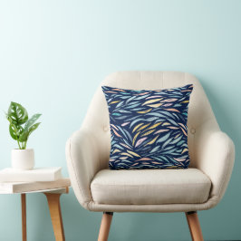 Almofada Padrão de Folha de Arte Abstrata em Aquarela Azul 