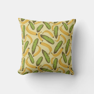 Almofada Padrão de Folha de Banana Amarela Tropical