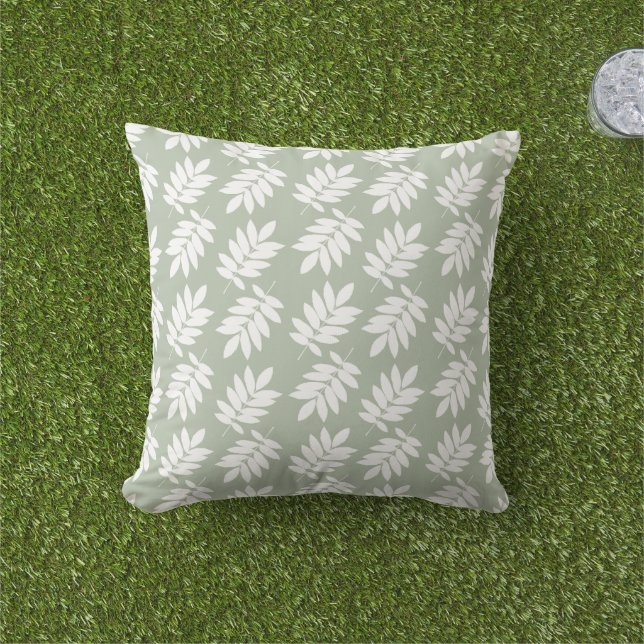 Almofada Padrão de Folha de Idoso Branco no Verde (Grama)