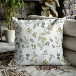 Almofada Padrão de Folha Verde em Aquarela Elegante