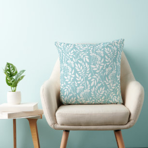 Almofada Padrão de Folhagem Azul Aqua Botânica Chic