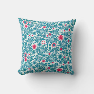 Almofada Padrão de Folhagem Azul Esverdeado e Magenta Elega