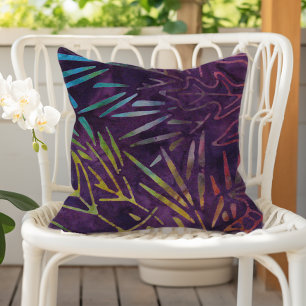Almofada Padrão de Folhagem Boho Batik Roxo