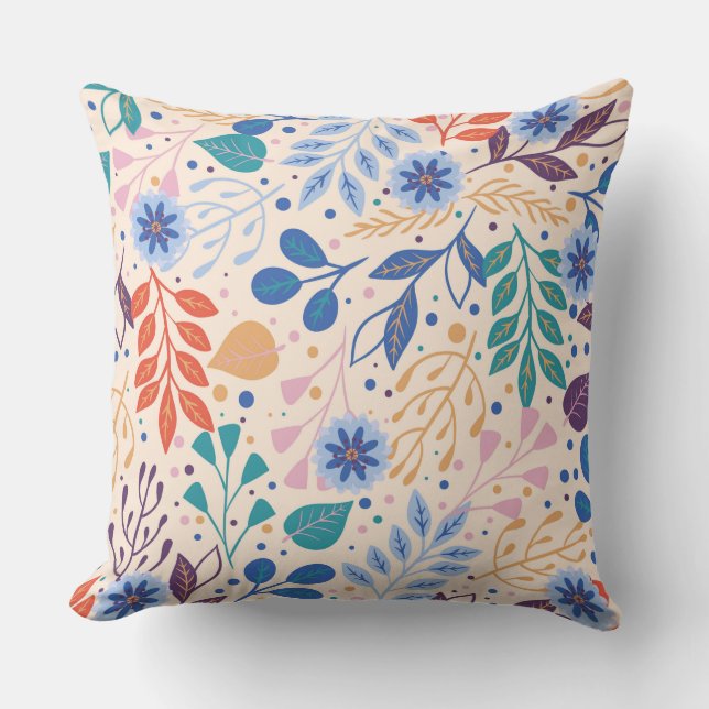 Almofada Padrão de Folhagem Moderna de Folhagem Colorida (Frente)