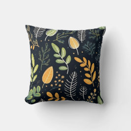 Almofada Padrão de Folhagem Verde e Amarelo Elegante