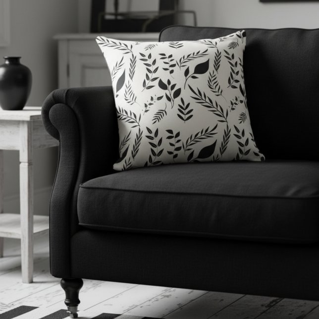 Almofada Padrão de Folhas Botânicas Modernas Branco (Criador carregado)