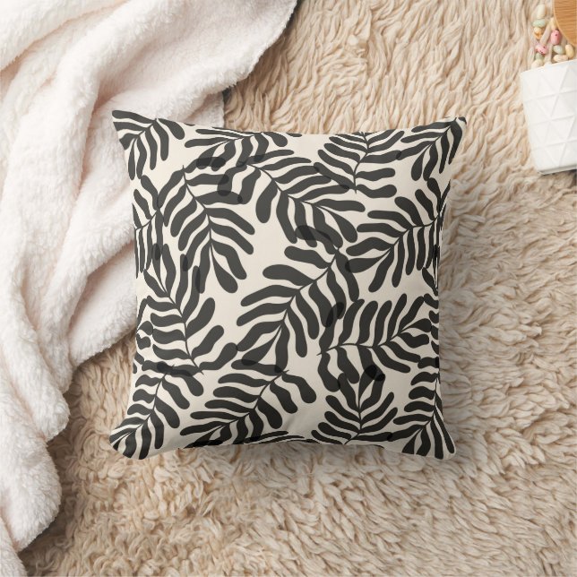 Almofada Padrão de folhas de abstrato preto e branco (Cobertor)
