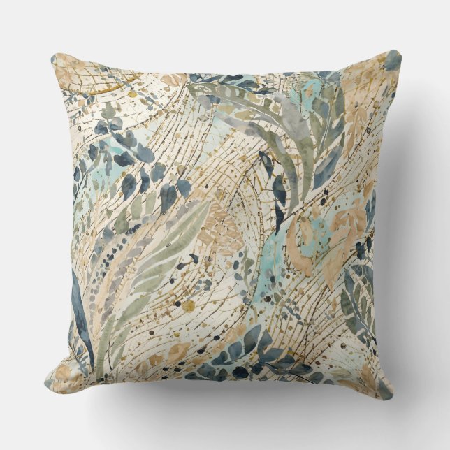 Almofada Padrão de Folhas de Luxo com Cor Dourada, Sage, Be (Frente)