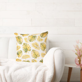 Almofada Padrão de Folhas de Monstera e Palmeira Elegante
