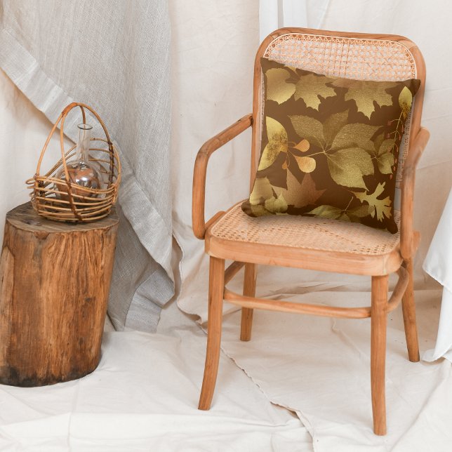 Almofada Padrão de Folhas de outono do ouro (Criador carregado)