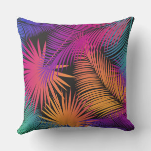 Almofada Padrão de Folhas de Palmeira Tropicais Coloridas L