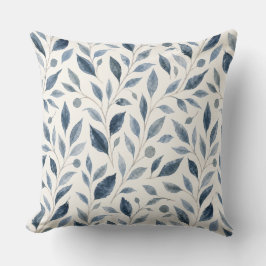 Almofada Padrão de Folhas Elegantes em Aquarela Azul
