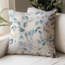Padrão de Folhas em Aquarela Azul Bege Creme