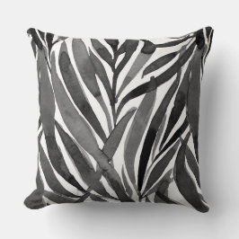 Almofada padrão de folhas em aquarela preto e branco