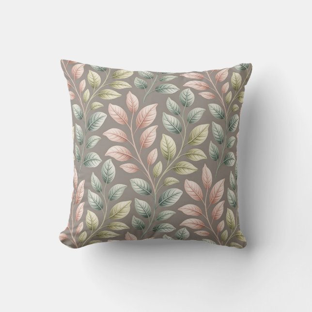 Almofada Padrão de Folhas em Tons de Rosa e Sage Botânico E (Frente)
