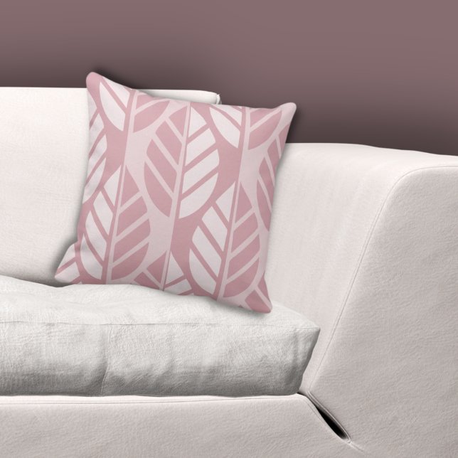 Almofada Padrão de Folhas Estilizadas Rosa Elegante (Elegant Pink Stylized Leaves Pattern Throw Pillow, Living Room)