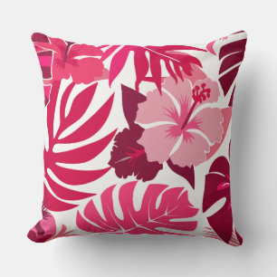 Almofada Padrão de Folhas Tropicais de Hibiscus e Monstera
