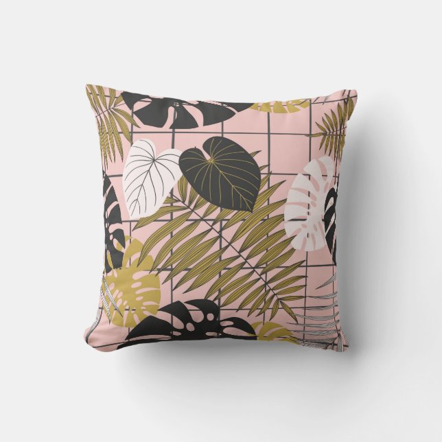 Almofada Padrão de folhas tropicais de verão (Frente)