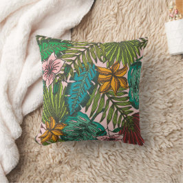 Almofada Padrão de Folhas Tropicais - Decoração Floral Boho