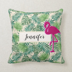 Almofada Padrão de Folhas Tropicais e Personalizado de Flam
