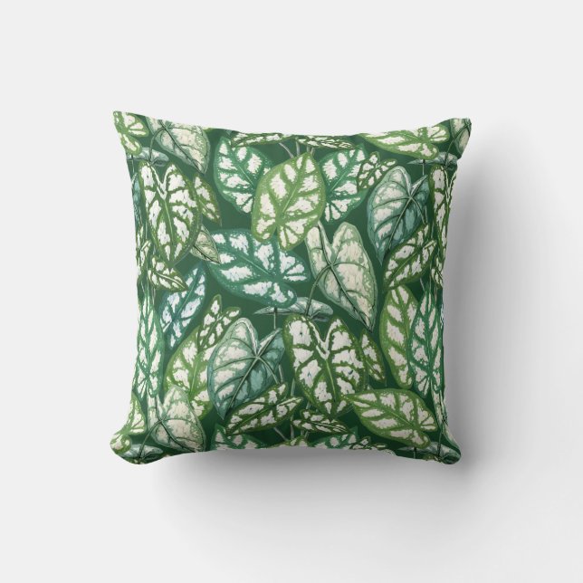 Almofada Padrão de Folhas Tropicais Verdes (Frente)