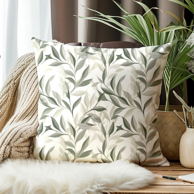 Almofada Padrão de Folhas Verdes do Elegante Sage (Green leaves decorator pillow)