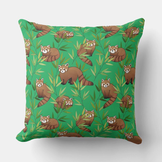 Almofada Padrão de Folhas Vermelhas e Bamboo (Frente)