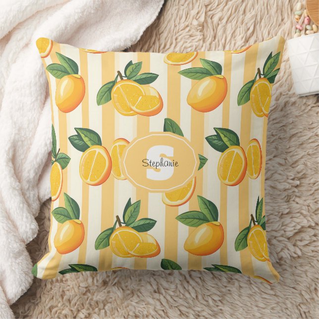 Almofada Padrão de Fruta de Citros Vibrante com Folhas Verd (Cobertor)