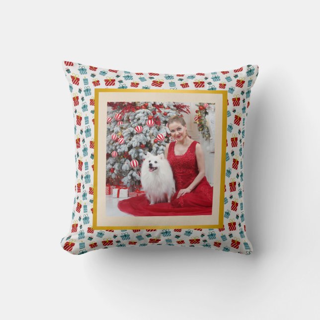 Almofada Padrão de fundo de presente de Natal e Ano Novo (Frente)