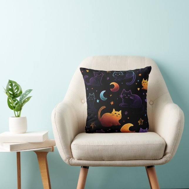 Almofada Padrão de Gato Celestial Mágico com Luas (Cadeira)