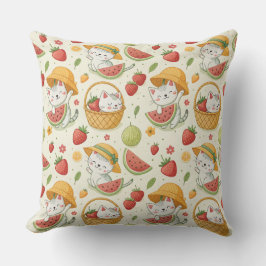 Almofada Padrão de Gato de Frutas de Verão - Design de Piqu