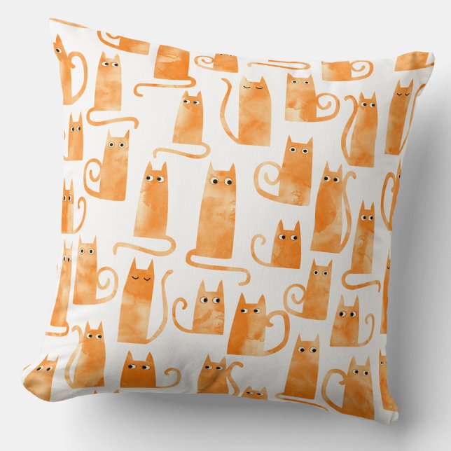Almofada Padrão de Gato Laranja (Orange ginger cat watercolor pattern throw pillow)