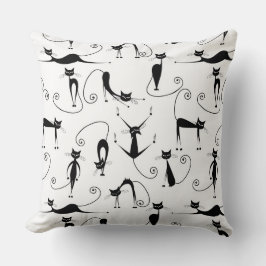 Almofada Padrão de Gato Preto Esbranquiçado Whimsical