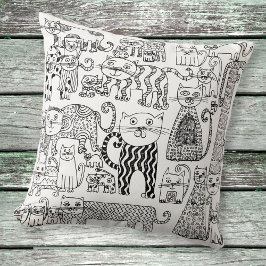 Almofada Padrão de Gatos Preto e Branco Boho Moderno