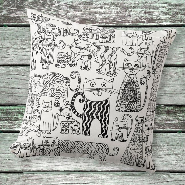 Almofada Padrão de Gatos Preto e Branco Boho Moderno (Criador carregado)