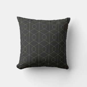 Almofada Padrão de Geometria Linear de Art Deco Preto e Br