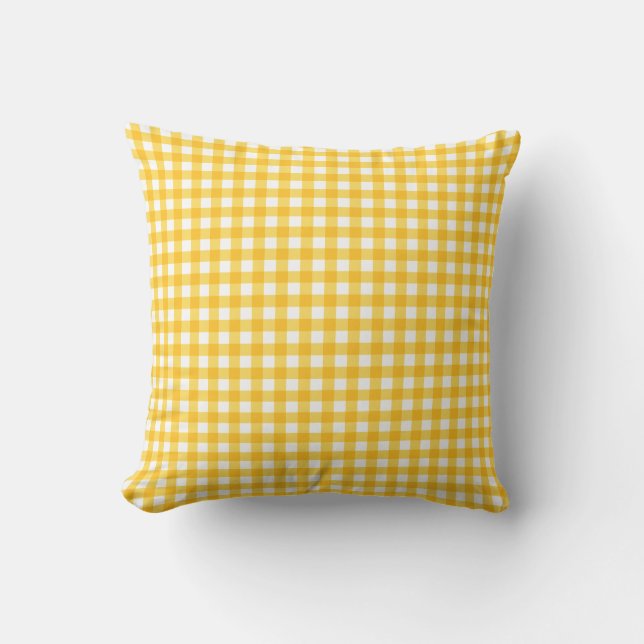 Almofada Padrão de Gingham Amarelo e Branco (Frente)