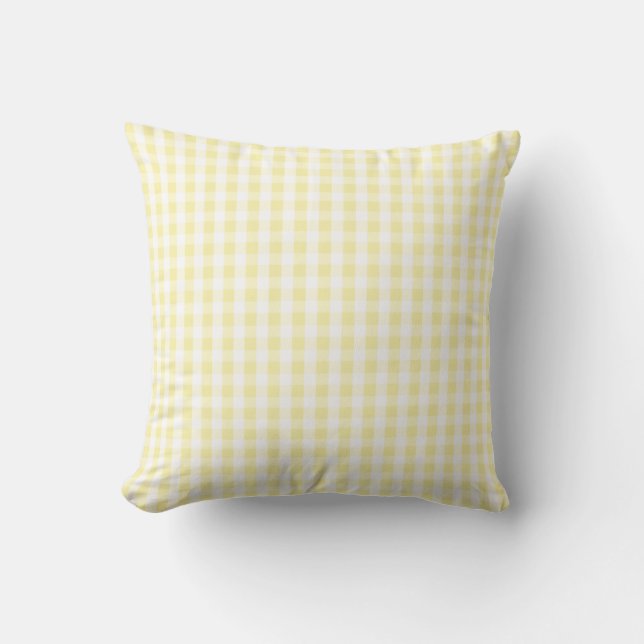 Almofada Padrão de Gingham Amarelo e Branco de Pastel Claro (Frente)