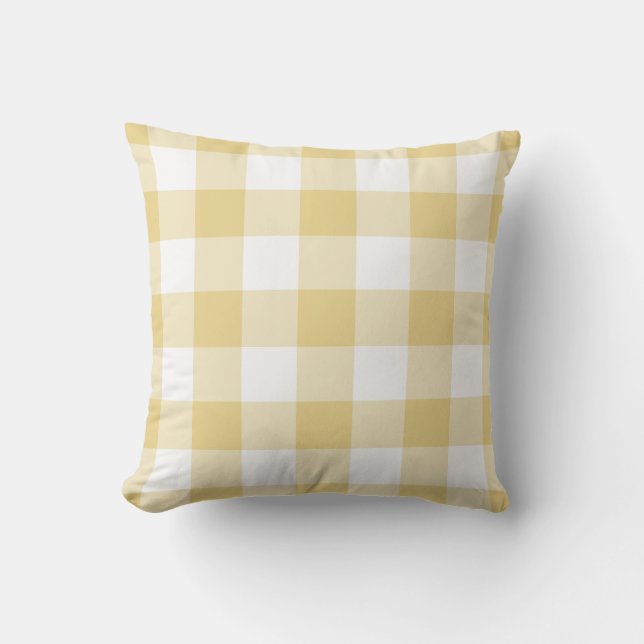 Almofada Padrão de Gingham Amarelo e Branco verificado (Frente)