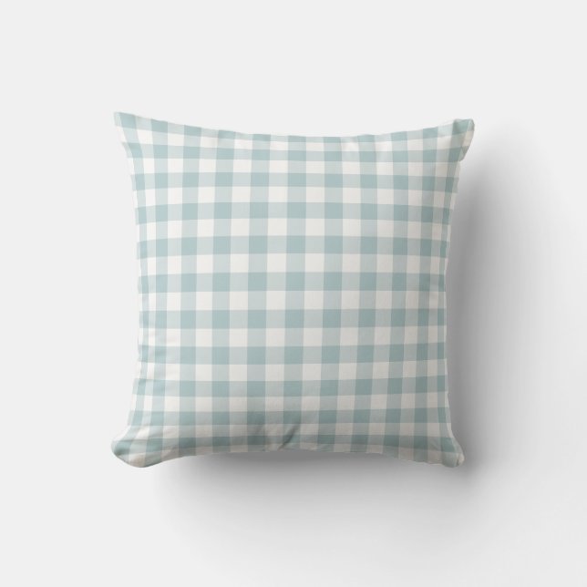Almofada Padrão de Gingham Azul e Branco Verificado (Frente)