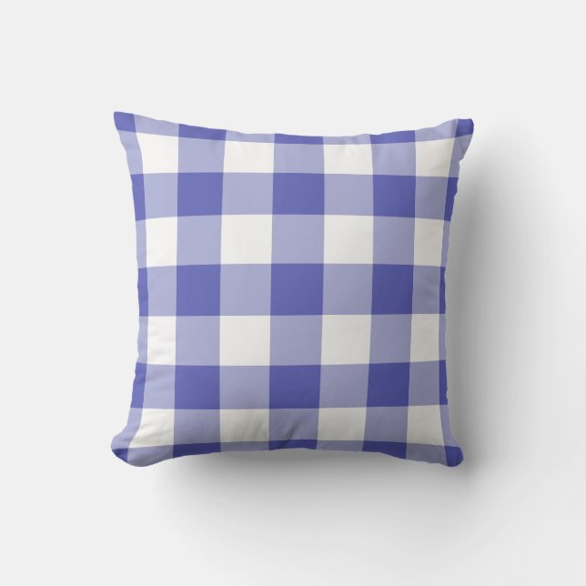 Almofada Padrão de Gingham Azul e Branco Verificado (Frente)