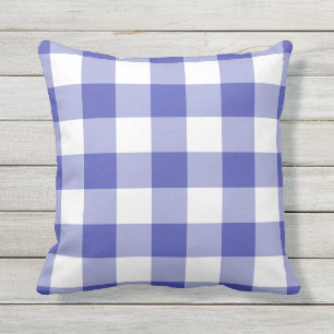 Almofada Padrão de Gingham Azul e Branco Verificado