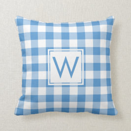 Almofada Padrão de Gingham Branco Azul Bebê, Monograma Pers